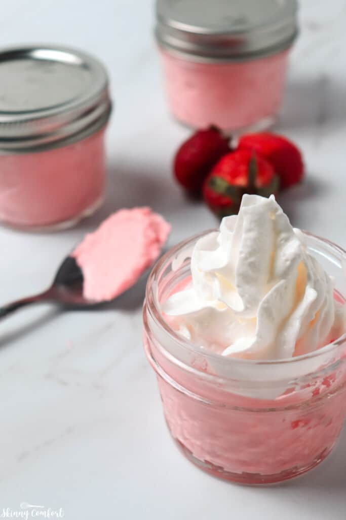 sugar free strawberry fluff bite in spoon