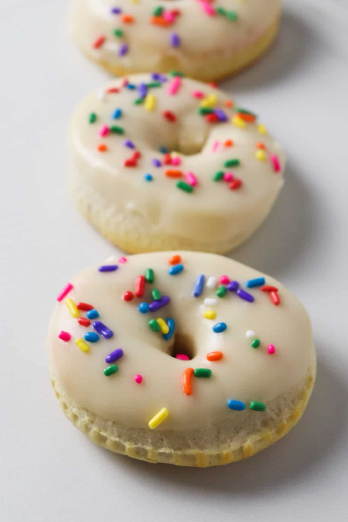 air fried donuts in a line