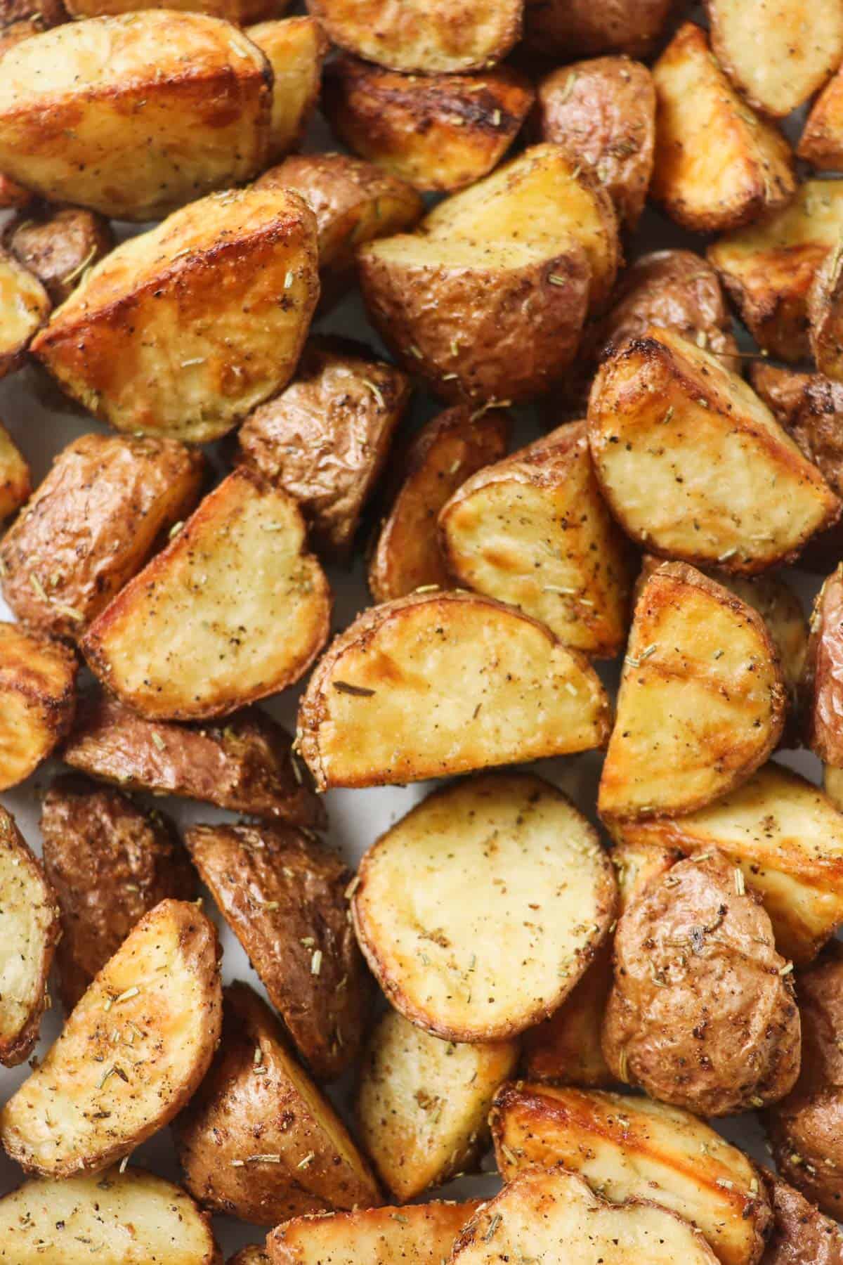 close up of air fryer roasted potatoes