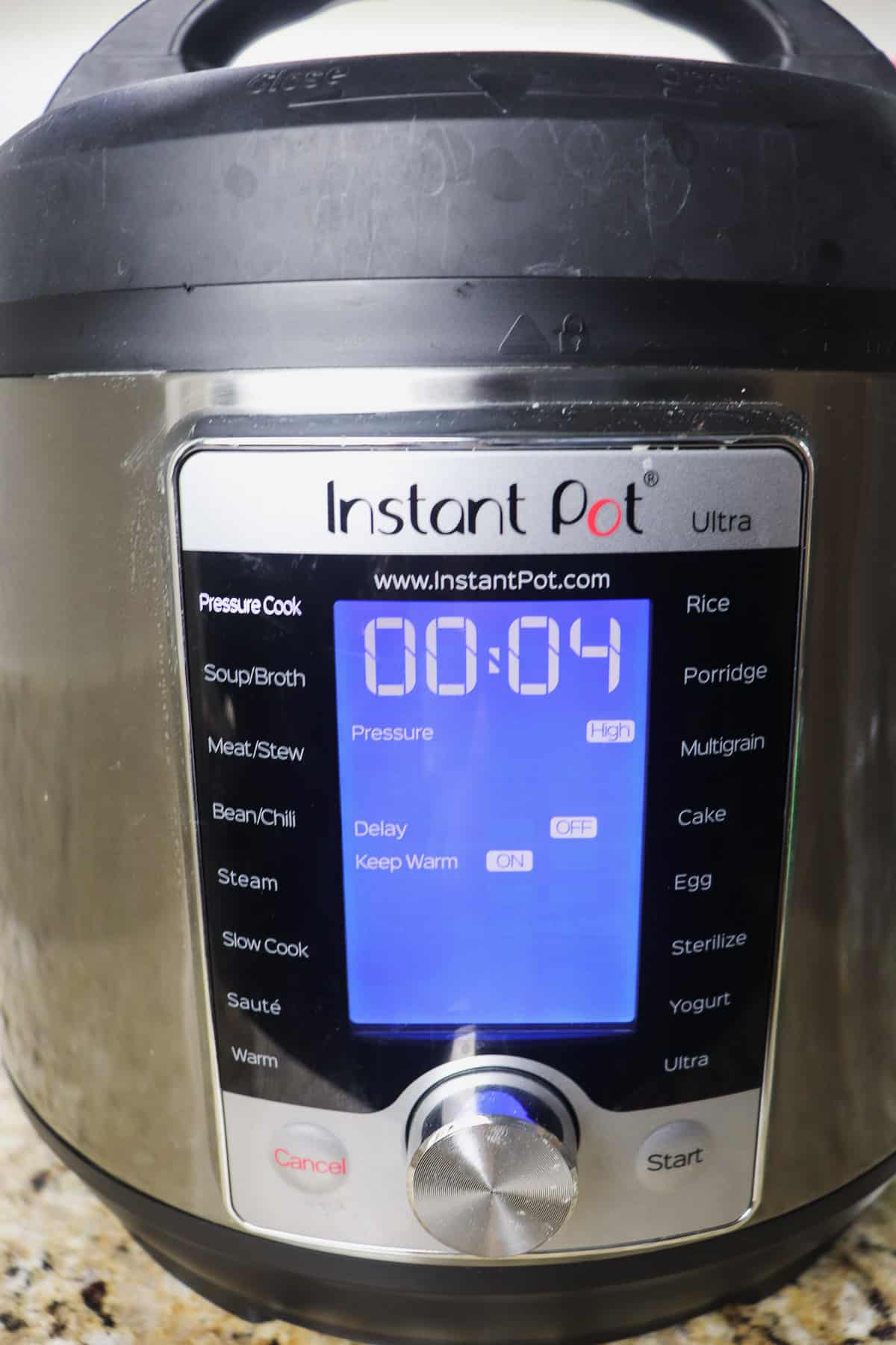 setting up 4 minute high pressure cook time for instant pot ultra