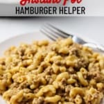 hamburger helper on plate in front of instant pot