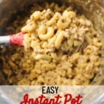 scooping a spoonful of hamburger helper out of the instant pot