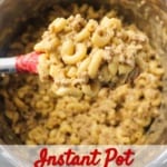 scooping a spoonful of instant pot turkey cheeseburger macaroni