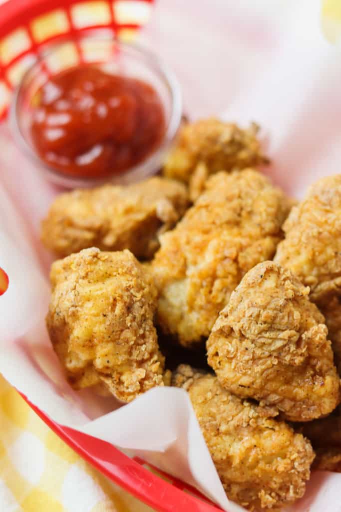air fryer copycat chickfila nuggets in red basket