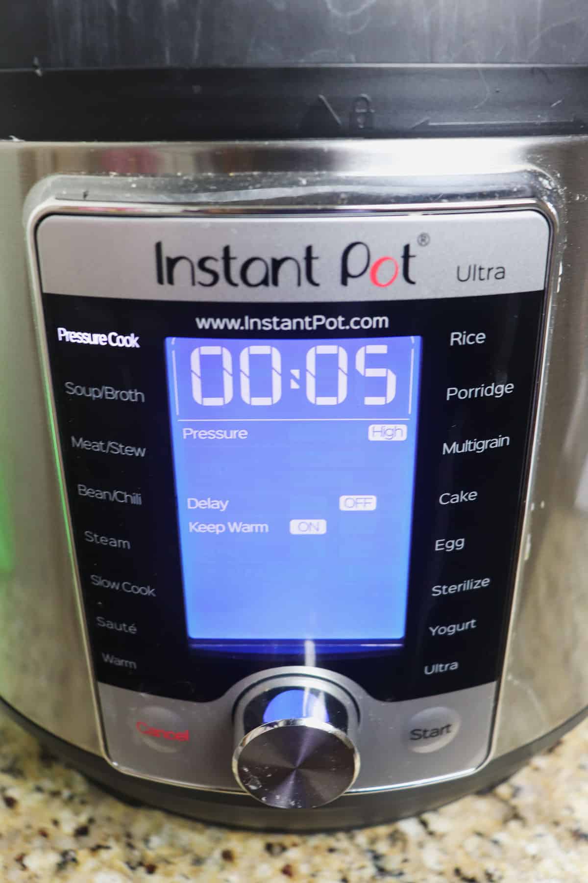 instant pot ultra set to 5 minutes high pressure