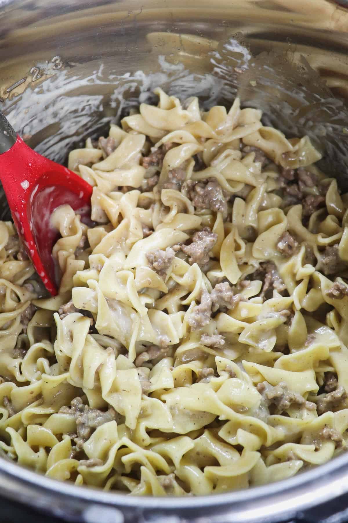 cooked beef stroganoff in the instant pot