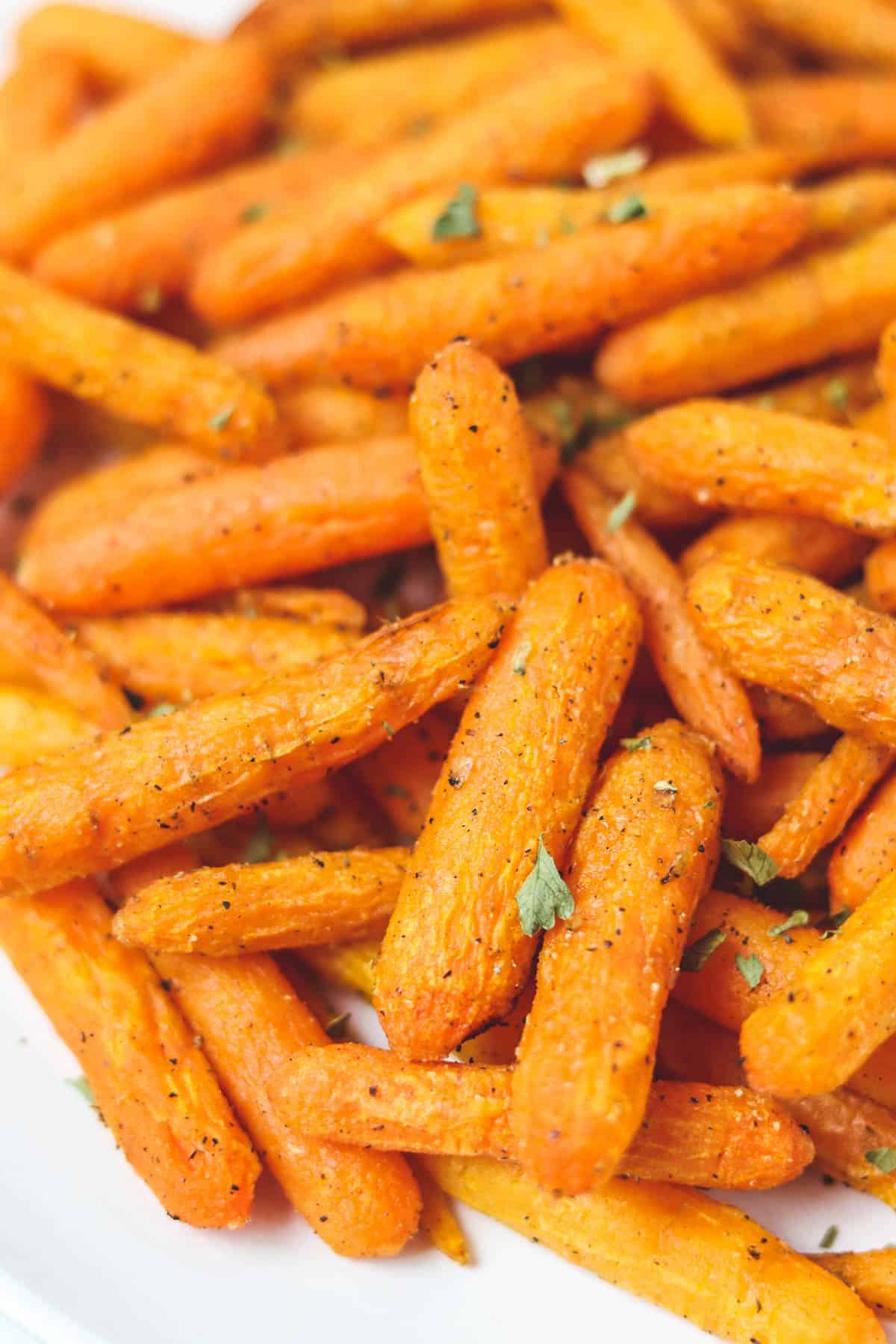 carrots roasted in the air fryer close up view