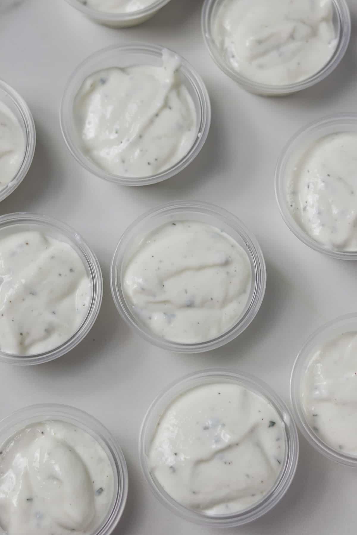 ranch dressing in individual plastic containers