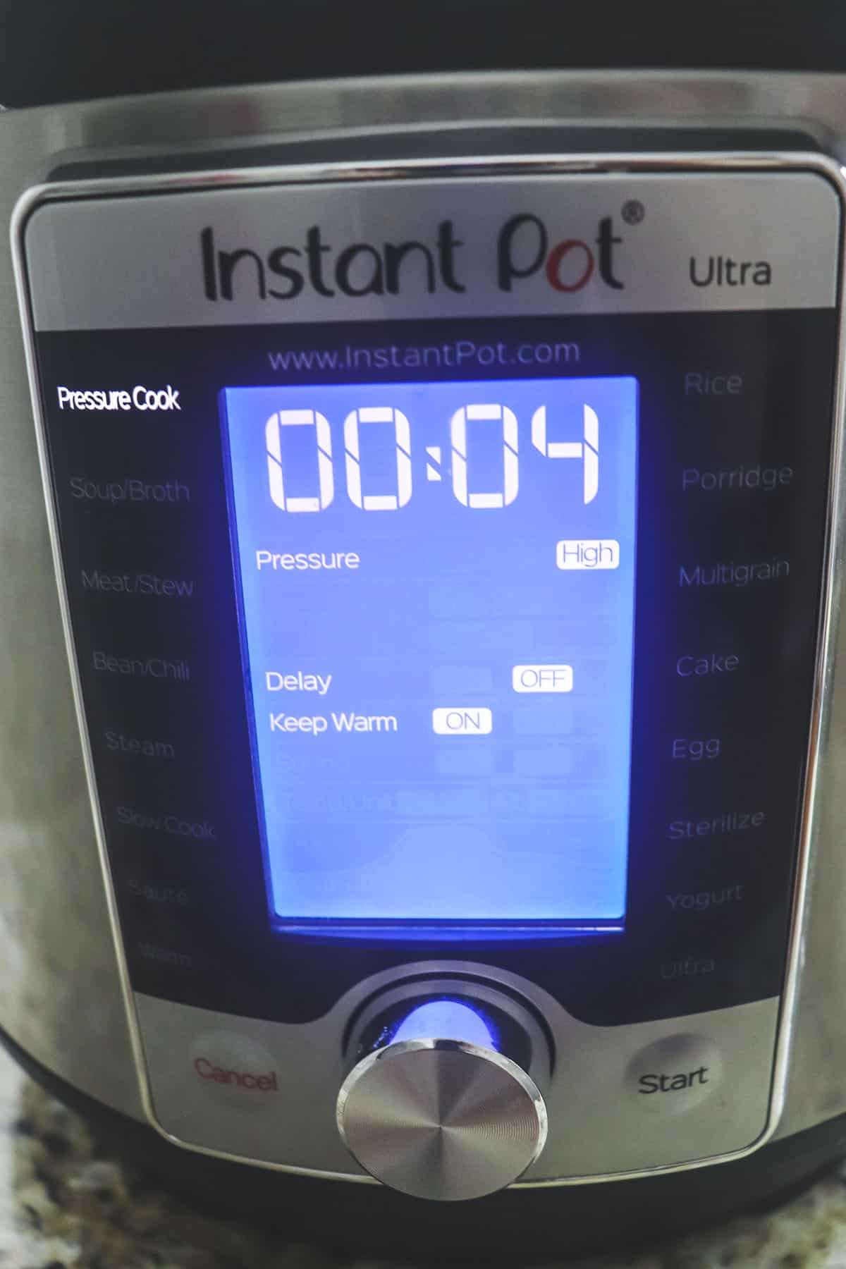 instant pot ultra set to 4 minute cook time