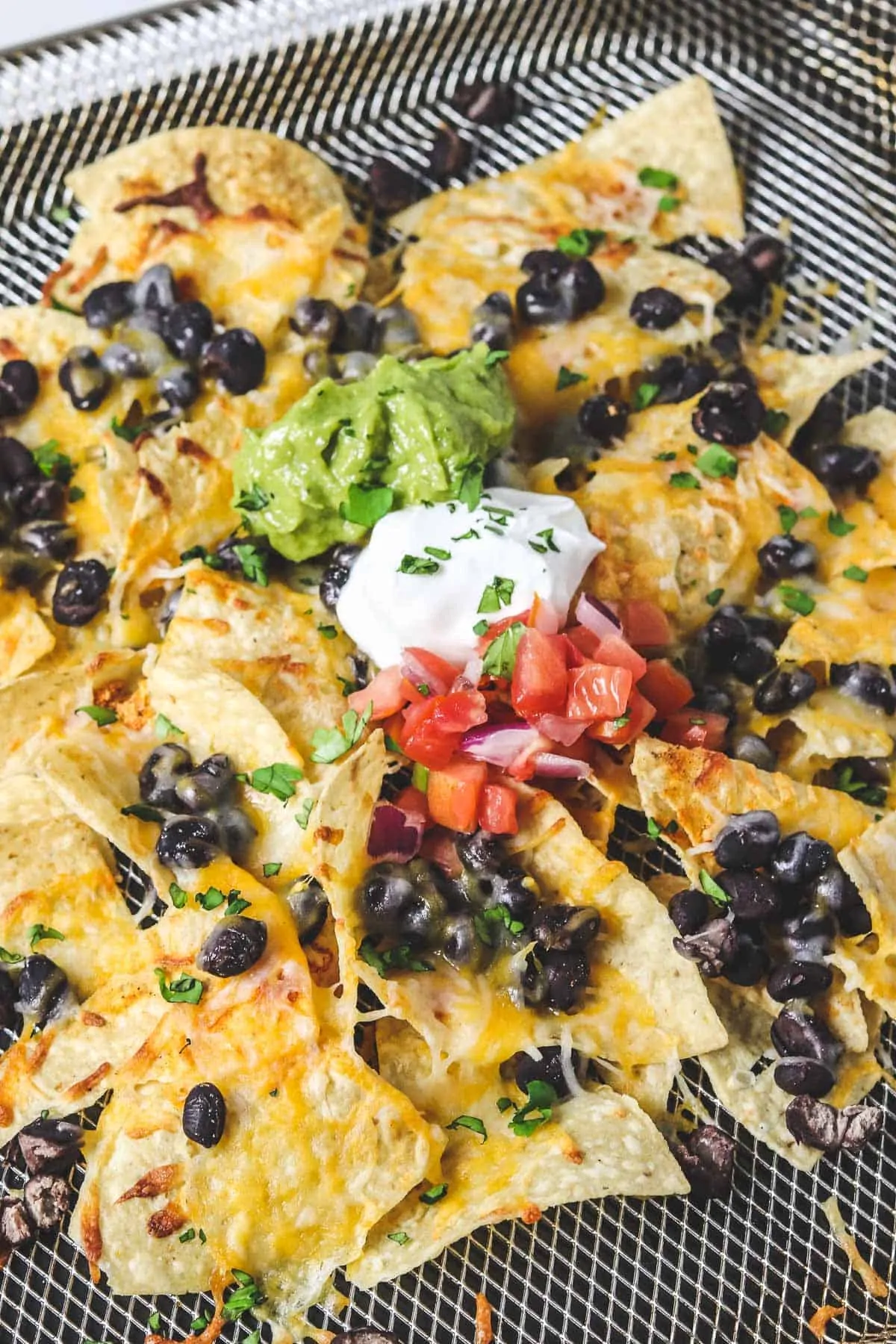 air fryer nachos in the air fryer basket