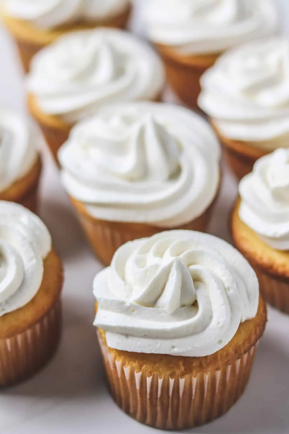 sugar-free frosting piped on vanilla cupcakes