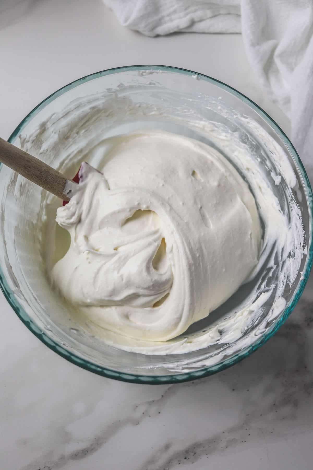 finished frosting recipe in mixing bowl