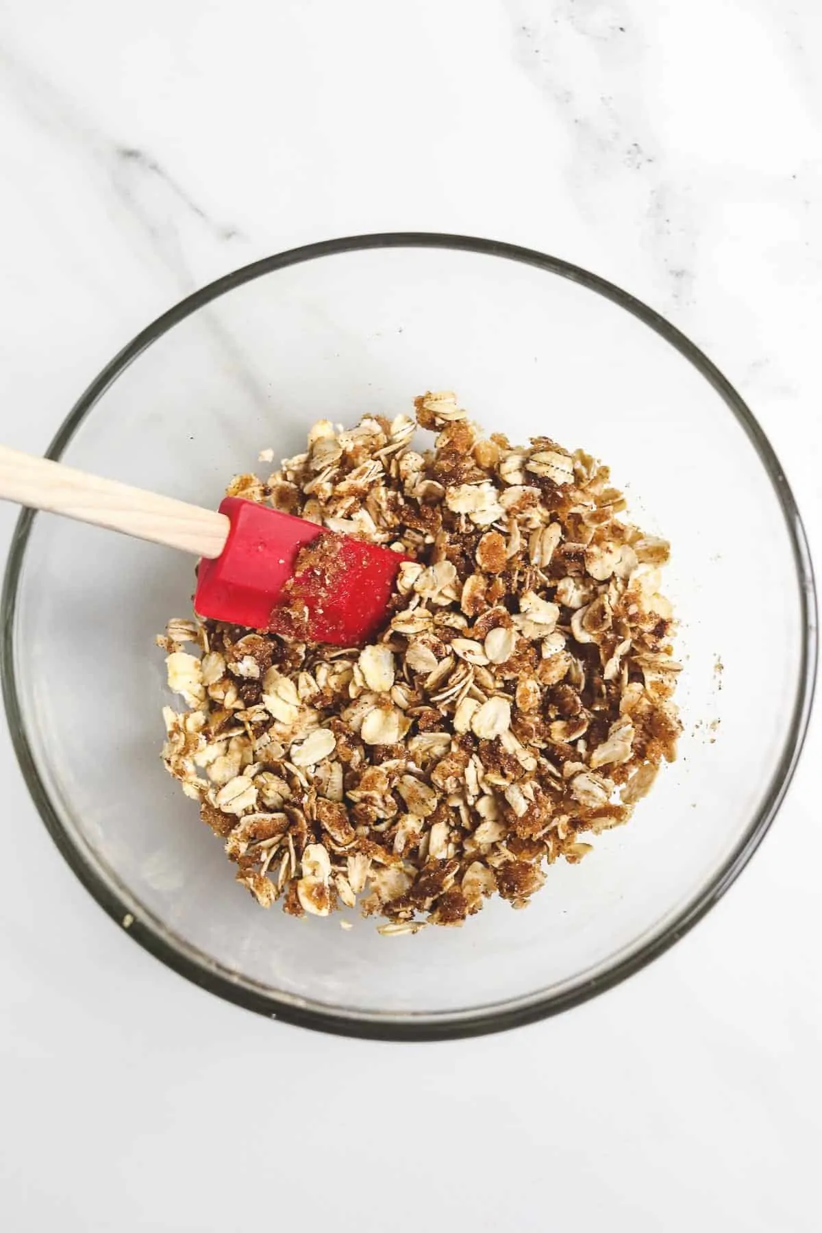 mixing up the oat and brown sugar topping