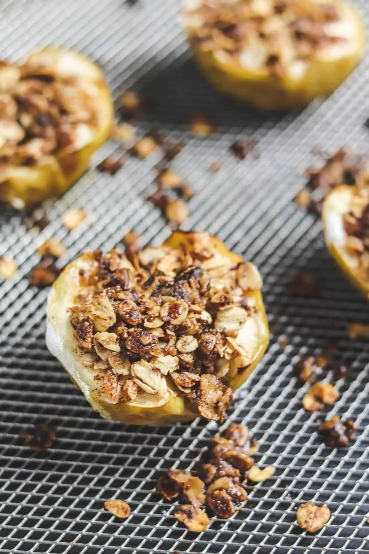 baked air fryer apples on air fryer basket