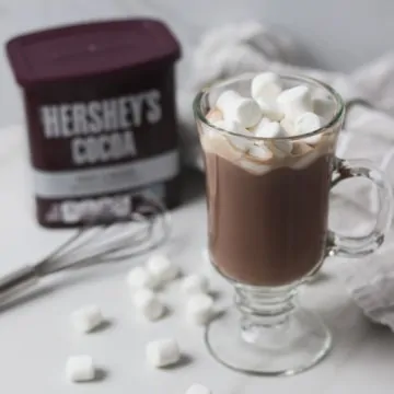sugar-free hot chocolate with marshmallows, whisk, and cocoa powder