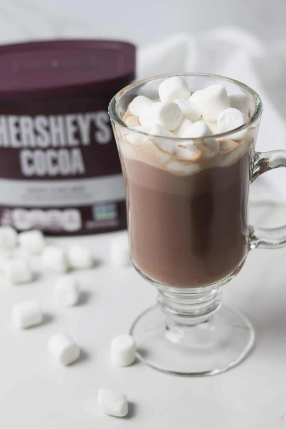 glass of sugar-free hot cocoa with marshmallows on top