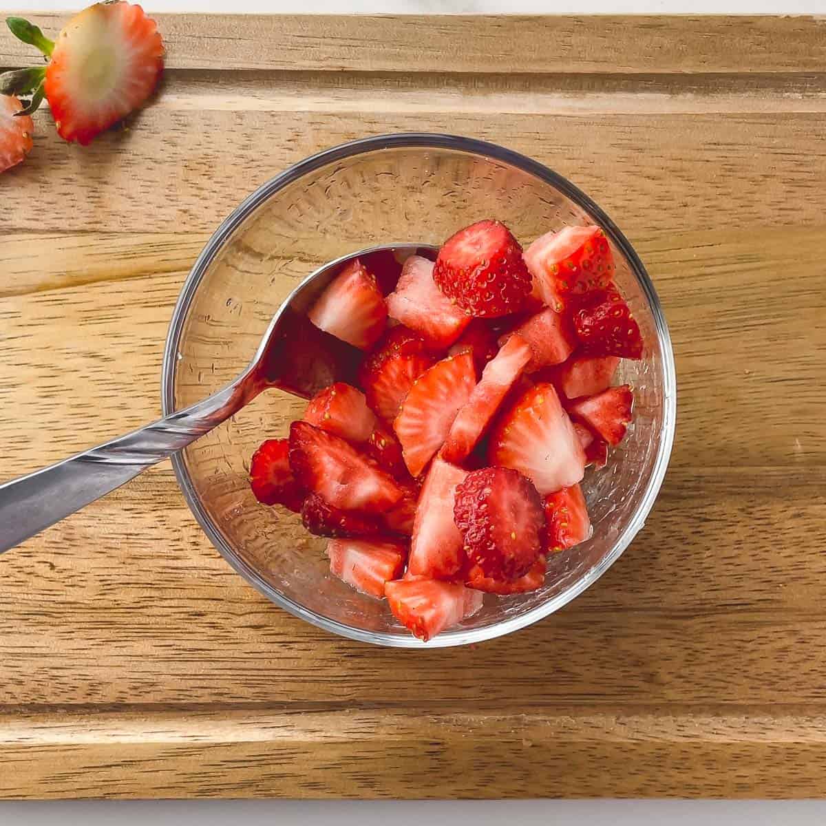 diced strawberries in a bowl