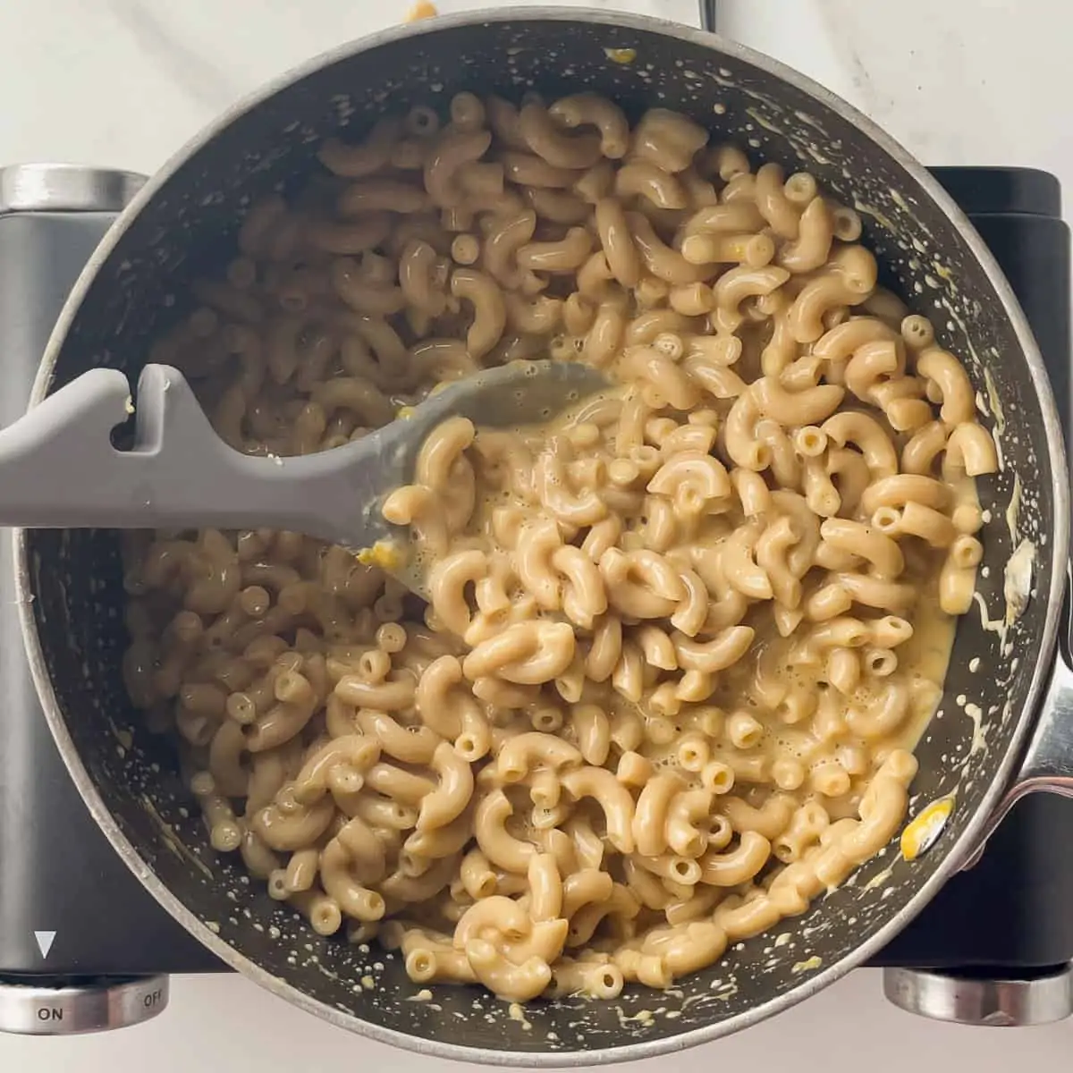 finished healthy stove top mac and cheese