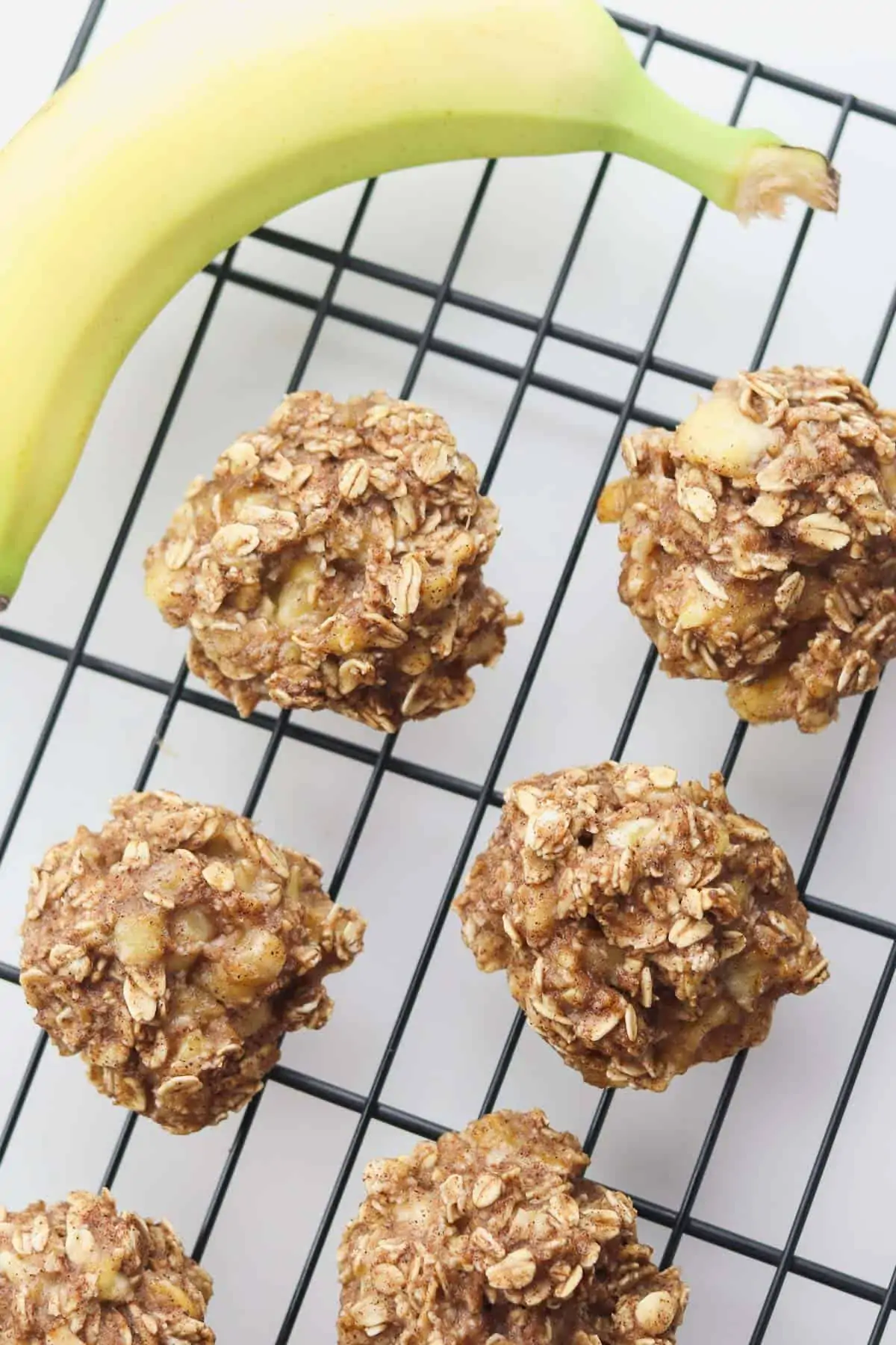 3 ingredient banana oatmeal cookies on cooling rack