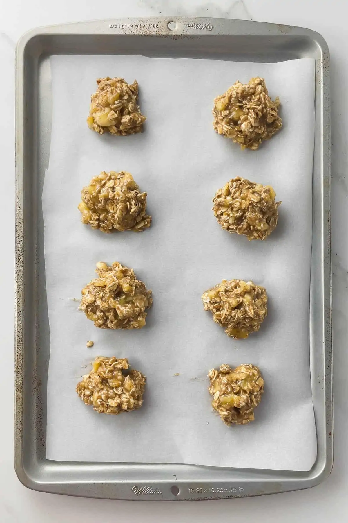 banana oatmeal cookies on baking sheet