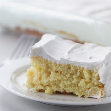side view of a piece of skinny greek yogurt cake