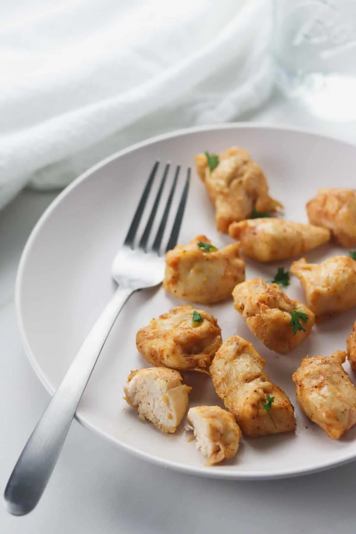 plate of air fryer rotisserie chicken bites