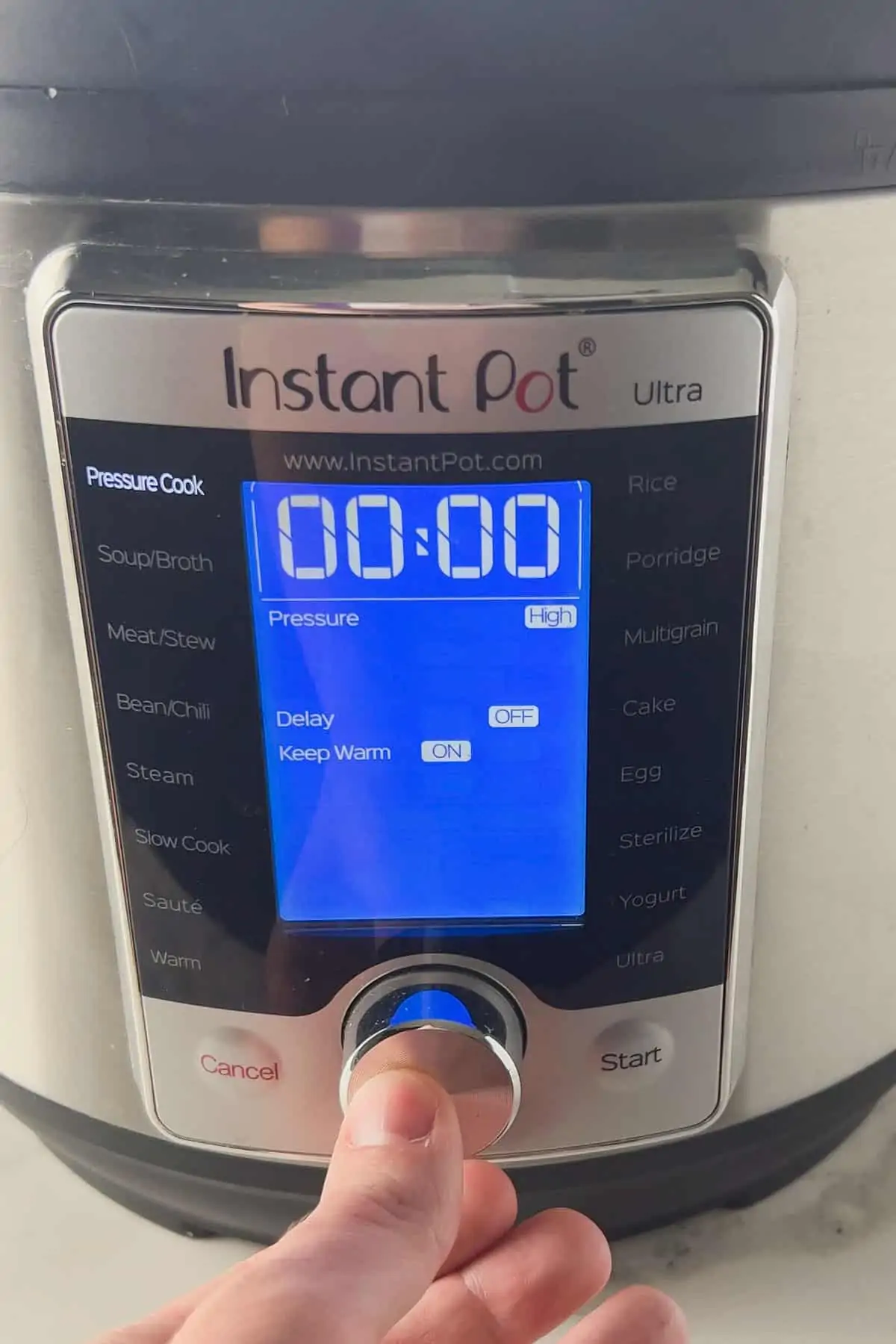 instant pot set to zero mintues high pressure