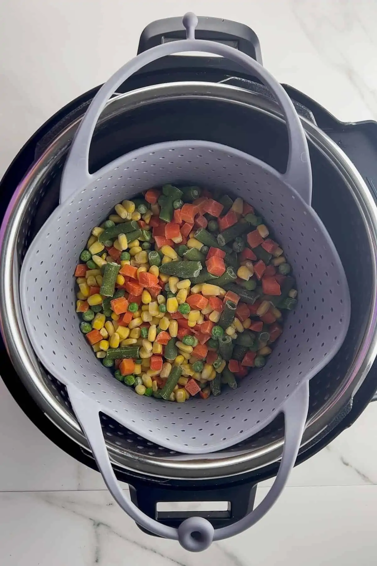 frozen vegetables inside instant pot steamer basket